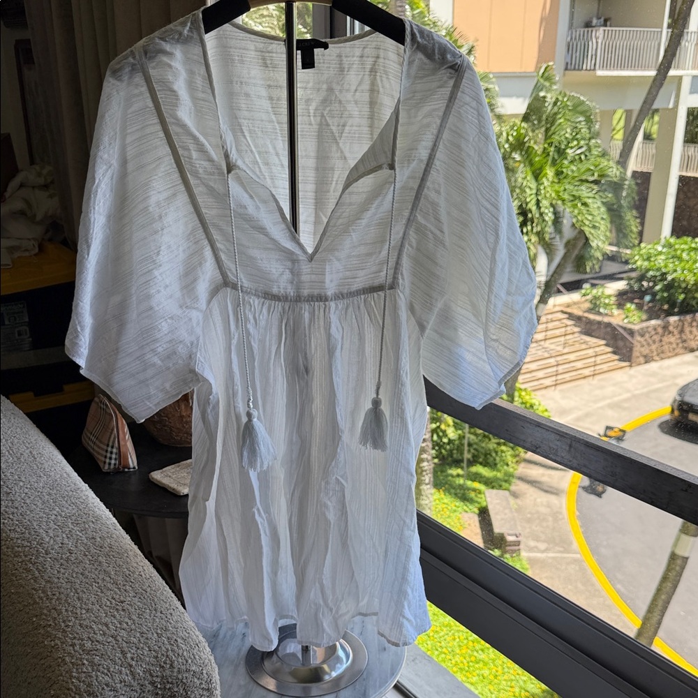 white crinkle rayon tunic beach cover-up by J.Crew.